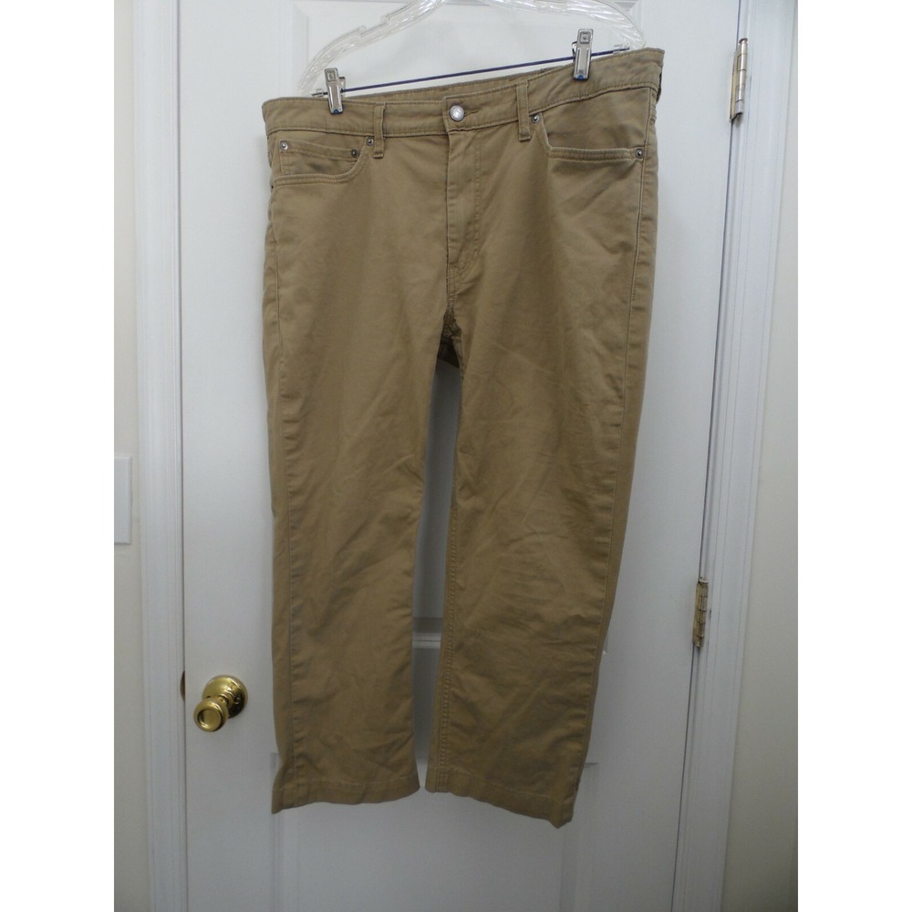 Levis Mens Khaki Dark Wash Stretch Button Regular‎ Straight Jeans Size 38x30